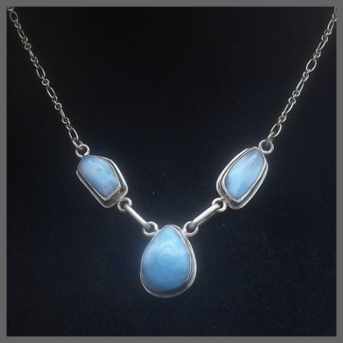 3 Stone Larimar Necklace with Bevel Edge